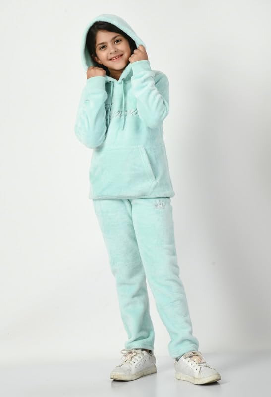 Image of Girls Fur Night Suit | Regular Fit Design | Hooded Neck | Full Sleeve Set for Girl's Yoga, Joggers, Gym, Active Wear For Girl's