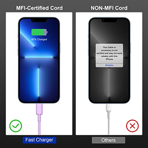 Image of 2 Pack Fast Charger Cable, 6ft USB-C to Lightning Cable, MFi Certified, Purple, for iPhone14 /13 /12 /11 Pro Max /Mini /XR /XS, etc.