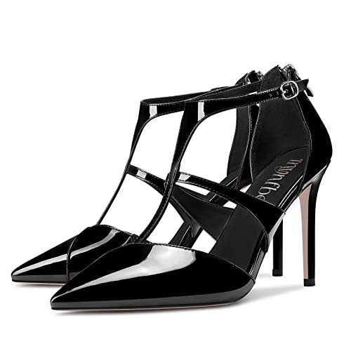 TNYNFBEB Women Stiletto High Heel Close Pointed Toe Pumps T-Strap Zipper Party Office Basic Classic 3.9 Inches Heels4