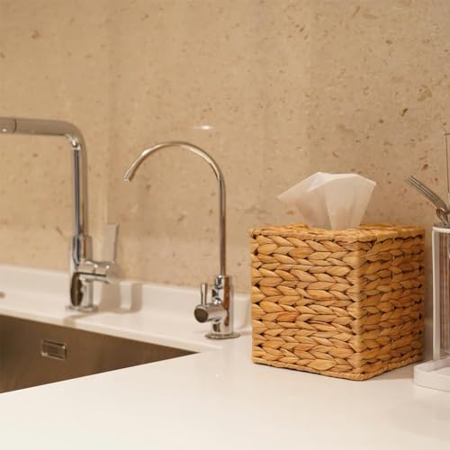 Hopbucan Water Hyacinth Handwoven Tissue Box Cover, Handmade Wicker Napkin Box Holder, Rustic Decorative on Table and Bathroom - Cosy Home Interiors Hopbucan Water Hyacinth Handwoven Tissue Box Cover, Handmade Wicker Napkin Box Holder, Rustic Decorative on Table and Bathroom - Image 4