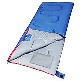 Outdoor Sleeping Bag with Pillow for Camping by REDCAMP,3-season Comfort 59°F/15°C,Blue 2lbs Filling with Compression Sack(75