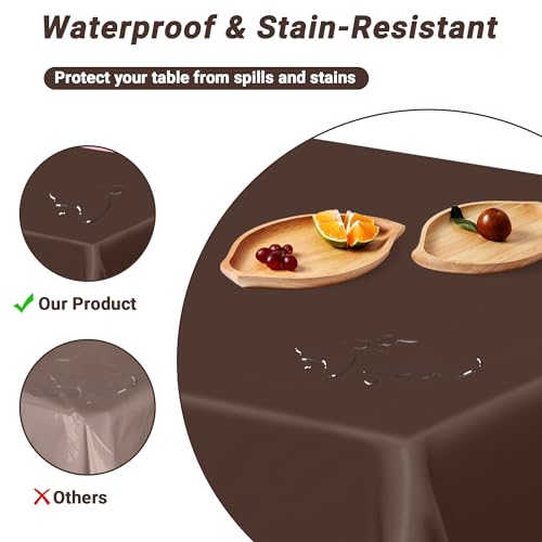 Image of QZYL 4 PCS Plastic Table Cover, 54x108 Inches Waterproof Table Cover, Multiple Colors Brown Rectangle Tablecloth, Disposable Table Cloth for Camping, Anniversary, Picnic and Party Decorations