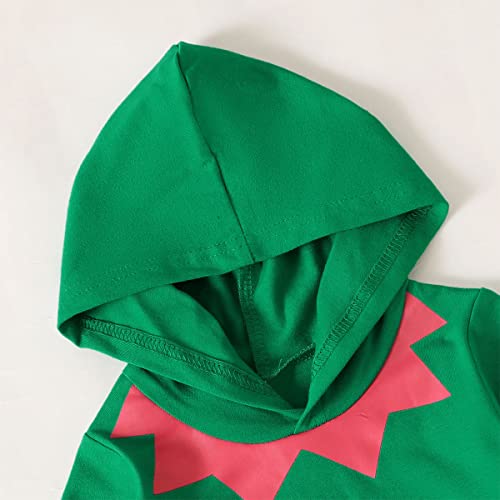 Shalofer Baby Boy Christmas Outfit Infant Elf Xmas Long Sleeve Bodysuit Hooded Clothes Set4
