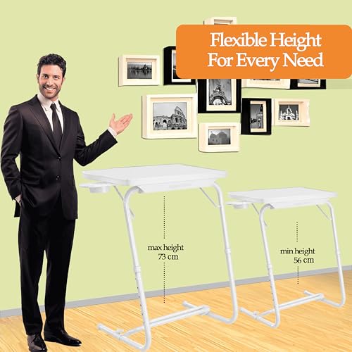 Image of amazon basics Executive | Lounge Mate Executive | Height Adjustable Laptop Table | Adjustable Table Angle | Cupholder | Footrest | Carbon Steel | Dove White | 75 cm - H, 55 cm - L, 40 cm - W
