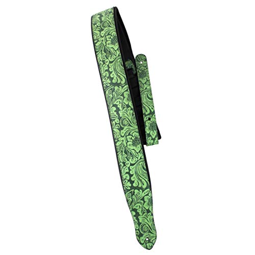 Walker And Williams G-977 Sangle en mousse légère avec motif floral en relief et gant rembourré à l’arrière en cuir Vert - Les Beatles, Paul McCartney, John Lennon, RIngo Starr, George Harrison Walker And Williams G-977 Sangle en mousse légère avec motif floral en relief et gant rembourré à l'arrière en cuir Vert – Image 5