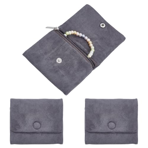 WEBEEDY 3 Pcs Velvet Jewelry Pouches with Snap Button and Zipper,Grey Travel Jewelry Organizer for Women,Small Jewelry Organizers and Storage Travel Bag for Earrings, Bracelets,Necklaces,Rings,4x4Inch