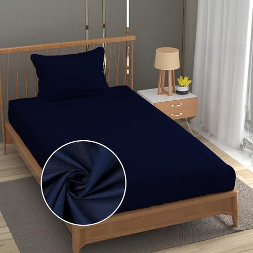 FRESH FROM LOOM Microfiber Single Size Solid Plain Bedsheet Set - 240 TC, Anti Fade, Includes 1 Pillow Covers (Size- 60x90 inch | Navy Blue| Solid)