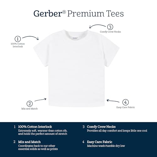 Image of Gerber Baby & Toddler 5-Pack Solid Short Sleeve T-Shirts Jersey 160 GSM