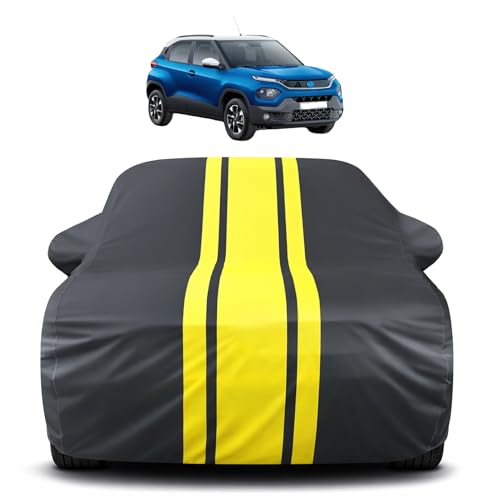 Image of Auto Hub Car Cover Compatible with Tata Punch with Mirror Pocket, Soft Cotton Lining, Punch Car Cover Waterproof - Yellow-Black