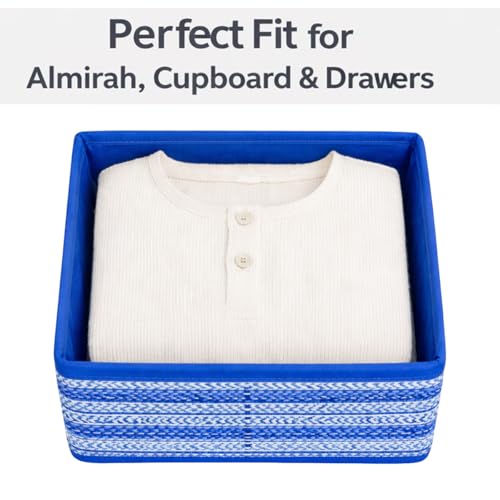 Image of DALUCI 6 Piece Foldable Clothing Storage Box Set | Cube Storage Bins and Dividers for Wardrobe Cloth Organizer for Storage Cupboard and Drawer Organizers for Shirts Pants Underwear Bras Socks (Blue)