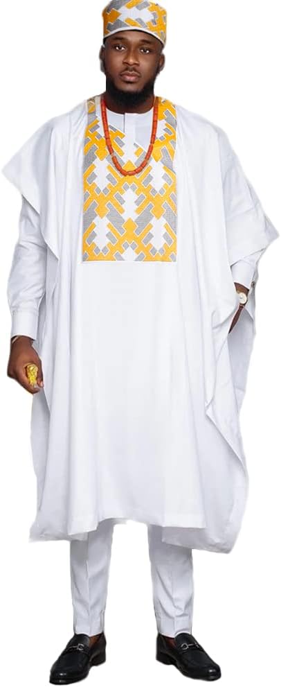 HDAfrican Man Clothing Agbada Attire Embroidery Boubou Caftan 3 Pieces Outfit for Man Long Sleeves