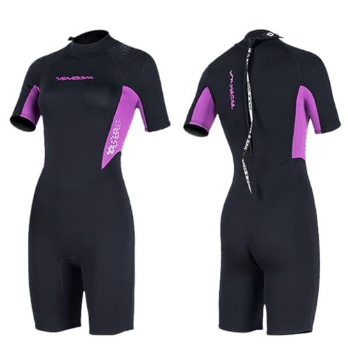 Wetsuit Shorty for Women Short Sleeve Diving Suits 1.5mm Neoprene for Snorkeling Swimming Water Sports,L,Black A