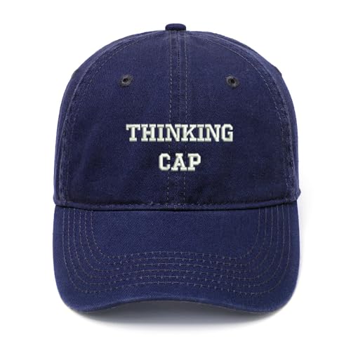 L8502-LXYB Thinking Cap Embroidered Mens Baseball Cap Cotton Washed Baseball Hat (Navy)