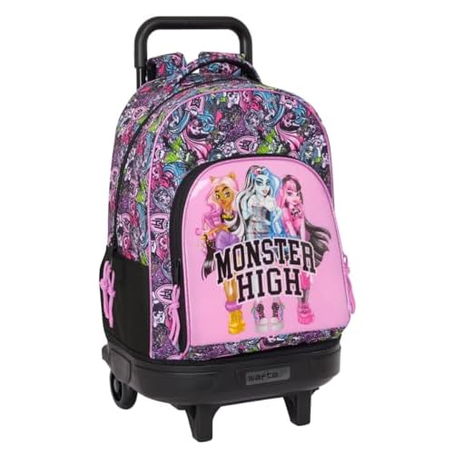 Safta MONSTER HIGH DRAMA - Mochila Grande con Ruedas, Compacta, Extraíble, Ideal para Niños de Diferentes Edades, Cómoda y Versátil, Calidad y Resistencia, 33x22x45 cm