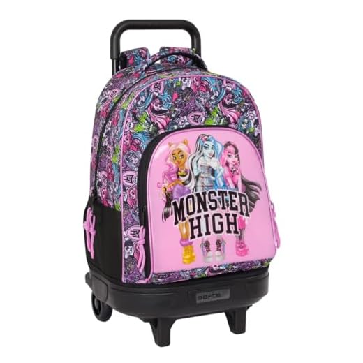 Safta MONSTER HIGH DRAMA - Mochila Grande con Ruedas, Compacta, Extraíble, Ideal para Niños de Diferentes Edades, Cómoda y Versátil, Calidad y Resistencia, 33x22x45 cm