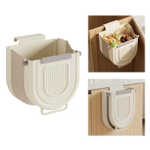 Collapsible Hanging Trash Can for Kitchen: Foldable Hanging Garbage Bin with Hooks, Expandable Cabinet Door Waste Basket for Bathroom, Laundry Room, Office (Color 1-7 L)