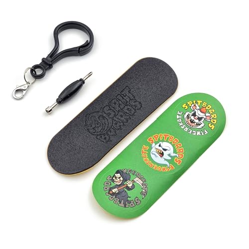 SPITBOARDS 34mm x 96mm Pro Fingerboard Set-Up (Complete) | Real Wood Deck | Pro Trucks with Lock-Nuts and Pro Bushings | Polyurethane Pro Wheels with Bearings | Pig Flue