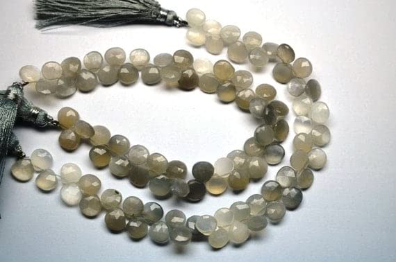 Perles de lune grise facettées cœur 8mm pierre naturelle briolette
