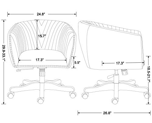 Guyou Barrel Home Office Desk Chair With Wood Base, Upholstered Ergonomic Accent Arm Chair With Luxurious Nailheads And Pleated Mid-Back For Home Studio Bedroom Vanity, Green In Faux Leather #TOP5