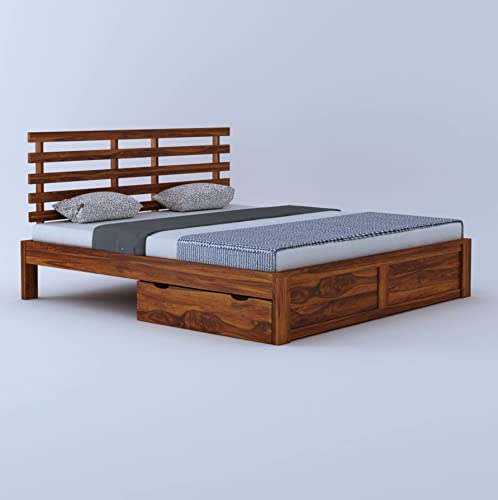 Image of Ganpati Arts Solid Sheesham Wood King Size Bed with 2 Drawers Storage for Bedroom Solid Wooden Double Bed Furniture for Home Hotel - (Honey Finish) 1 Year Warranty