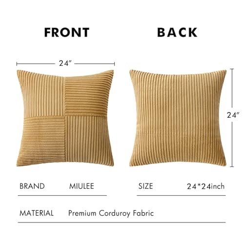 Image of MIULEE Khaki Decorative Euro Sham Pillow Covers 24x24 Inch for Bed Couch Sofa Pack of 2 Boho Farmhouse Throw Pillows Soft Cross Corduroy Patchwork Textured Cushion Cases