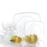 Gibson Home 12 Piece Soho Lounge Square Glass Dinnerware Set, Clear