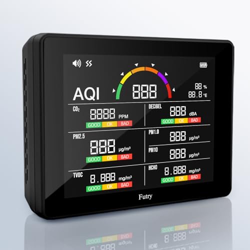 15-in-1 Air Quality Monitor Indoor with CO2 Detector & Decibel Meter - Professional PM2.5/1.0/10, TVOC, HCHO, Temp/Humidity, Noise, CO2 Monitor, 6-Level Air Quality with 3-Color Alerts, Rechargeable