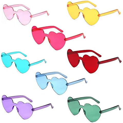 BOMEX 8 Pcs Heart Shape Sunglasses Party Sunglasses Rimless Transparent Candy Color Frameless Glasses Eyewear Cover