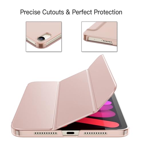 Image of JETech Cover Case for iPad mini (A17 Pro, 2024 Model, 7th Generation) / mini 6 (2021 Model, 6th Generation), Slim Stand Hard Back Shell Smart Cover with Auto Wake /Sleep (Rose Gold)