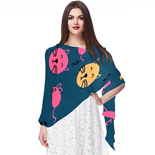 Foulard en mousseline de soie motif chat Pop Art multicolore 11 aux finitions soignées