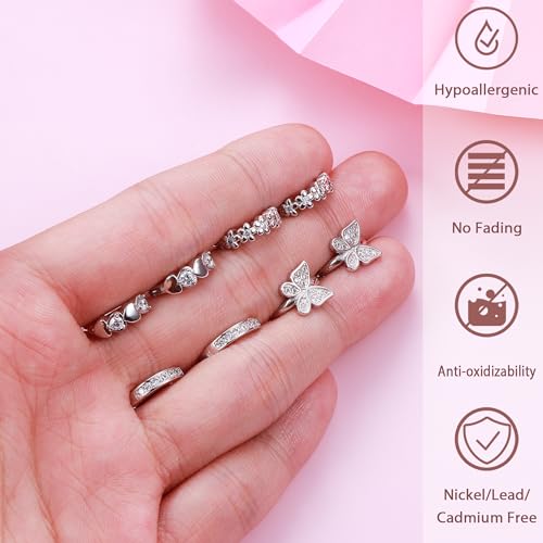 Yadoca HZHENG-YADC-LS149-CUTEHOOP4-W 4Pairs Hypoallergenic Small Hoop Earrings For Girls - 925 Sterling Silver Post Huggie Hoop Earrings For Girls Women Cute Cubic Zirconia Cartilage Earrings thumb #6