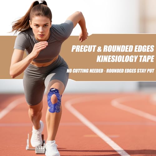 Image of Kinesiology Tape, 40 Count Precut Strips 2 Rolls Original Cotton Tape | Elastic Athletic Tape for Muscle Strain Relief & Joint Support, Latex Free Kinetic Tape, Waterproof & Breathable Sports Tape