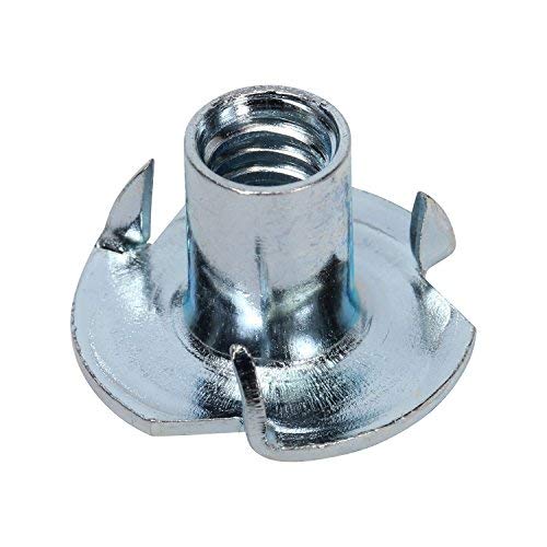 Rok Hardware Three Prong T-Nut Fasteners Holds, 1/4-20 with 5/16 Long Barrel Machine Thread Steel Tee-Nut Rock Climbing (120 Pack)