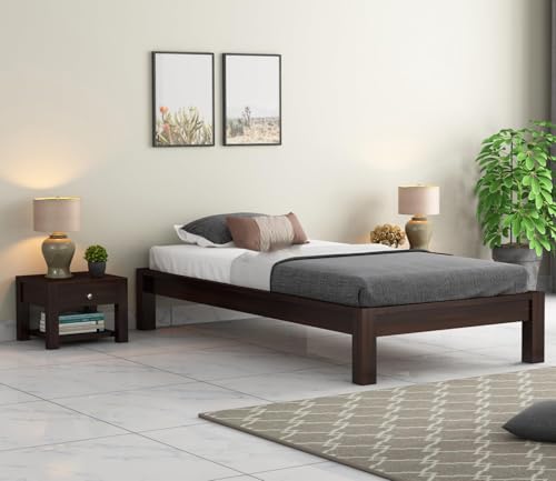 Image of CRAFT D ARTS Sheesham Wood Single Size Bed Without Storage | Wooden Single Bed | Space Saving Low Floor /Lying /Rise /Level /Profile Cot Bed for Bedroom, Walnut Finish
