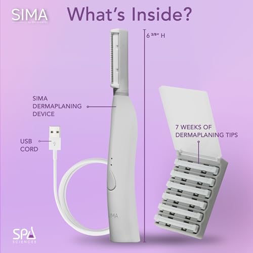 SPA SCIENCES - SIMA Dermaplaning Tool - Patented Painless 2 in 1 Facial Exfoliation & Peach Fuzz-Hair Removal System w/ 7 Weeks Treatment Included - Anti-Aging – 3 Speeds - Rechargeable - Thumbnail 4