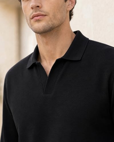 Image of Nobero Popcorn Textured Full Sleeve Polo T-Shirt for Men | Regular Fit