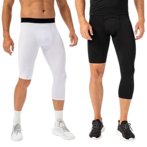 Hovershoes Collants d’Une Jambe pour Hommes 3/4 Pantalon de Compression Couche de Base athlétique sous-vêtements Legging Actif Pantalon d’entraînement pour Basket-Ball Running Soccor Cover