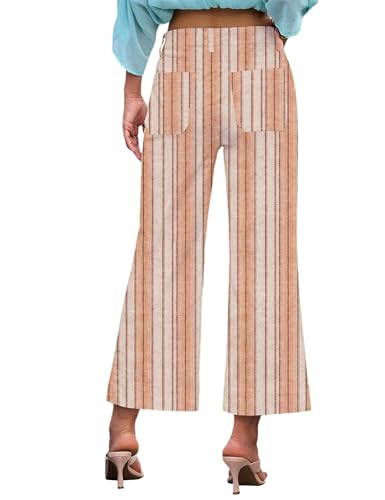DAOAO Khaki Striped Pants Women Cropped Jeans High Waisted Stretchy Wide Leg Jeans Woman Denim Pant Trendy S — view 6