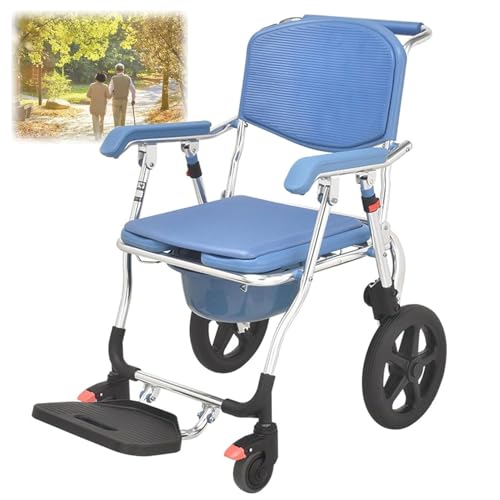SULQING Silla de Ducha con Ruedas para Personas Mayores, Silla de Ducha con Ruedas 4 en 1, con Cojín de Asiento Extraíble en Forma de U y Brazo, Plegable, Impermeable, para Embarazadas