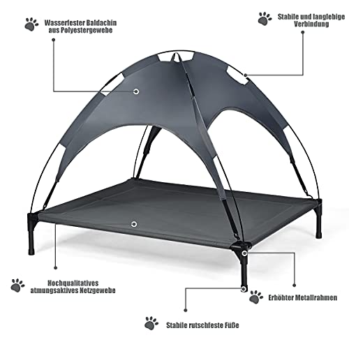 COSTWAY Hundebett mit Baldachin, Hundeliege Garten, Haustier Liegeplatz draußen, Hundesofa Schlafplatz Outdoor, Haustierbett Hund, Katzenliege Katzenbett (105x87x89cm)