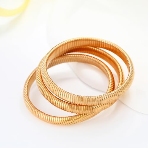 Chunky Gold Beaded Bangle Bracelet Set Stack for Women Men Stretchy Snake Link Chain Flexible Wide Wristband Bangles Bracelets4