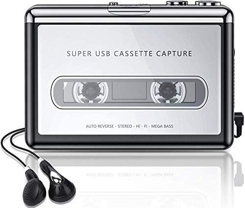 Cassette Player & Tape to MP3 Converter via USB, Portable Walkman Cassette Converter with Headphones, Capture Audio to MP3, Compatible with Windows PC, Mac & Laptop TD-148CA