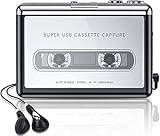 Cassette Player,Cassette Tape to MP3 Converter, Via USB Portable Cassette Tape Converter Captures MP3 Audio Music,with Headphones,Convert Walkman Tape Cassette Compatible with Mac PC Laptop (Silver)