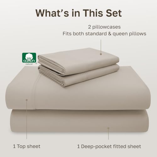 Image of California Design Den Full Size Bed Sheets Set - Luxury 600 Thread Count Sateen, Natural 100% Cotton Sheets, Fully Elasticized Deep Pockets, Crisp, Durable Bed Set - Soft Linen
