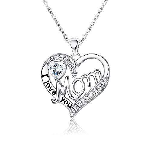 Sllaiss Love Heart Mom Necklace 925 Sterling Silver Birthstone Pendant Necklaces Birthday Mother's Day Jewelry Gift for Women