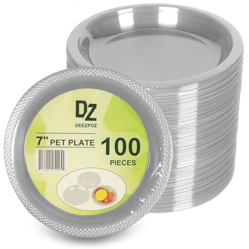 DEEZPOZ 6 Inch Clear Plastic Plates 100 Bulk Pack - Disposable Cake for Dessert & Appetizers BBQ Party Travel and Events Recyclable (7 IN Clear Plastic Plates)