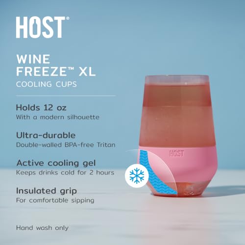 Image of Host Freeze XL Wine Cooling Cups for Gifts for Mom, Birthday Gifts for Women, Double Wall Insulated Plastic Wine Glasses for Red and White Wines, Freezable Plastic Tumblers, 12 oz, Set of 4, Assorted