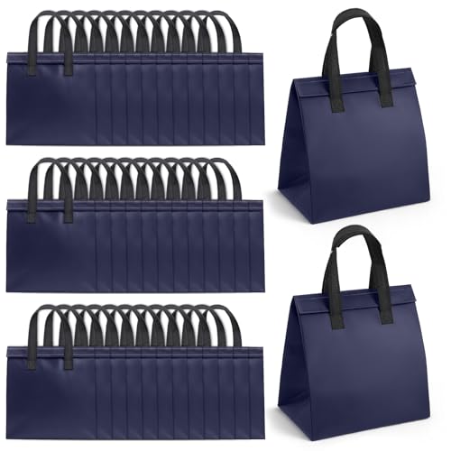 Lyksgir 50 Pcs Insulated Take Away Bags Bulk Disposable Cooler Bag Insulated Take Out Bag for Coffee Milk Tea Hot Cold Frozen Food Delivery 9.45 x 6 x 9.45 Inches(Deep Blue)