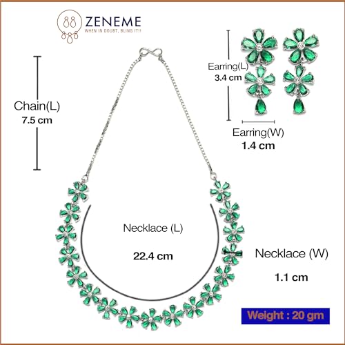 American Diamond Flower Jewellery Set (Green)