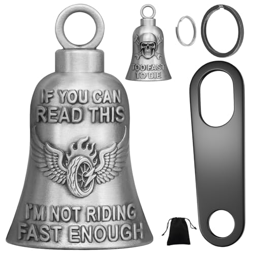 Image of Motorcycle Bell Guardian Angel Winged Wheel Biker Bell with Motorcycle Gremlin Bell Hanger, 2 Key Chain Ring, Velvet Bag